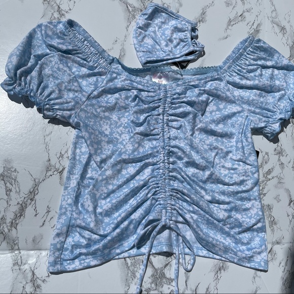 String Me SET Baby Blue/Floral Crunchy Top - Picture 5 of 6